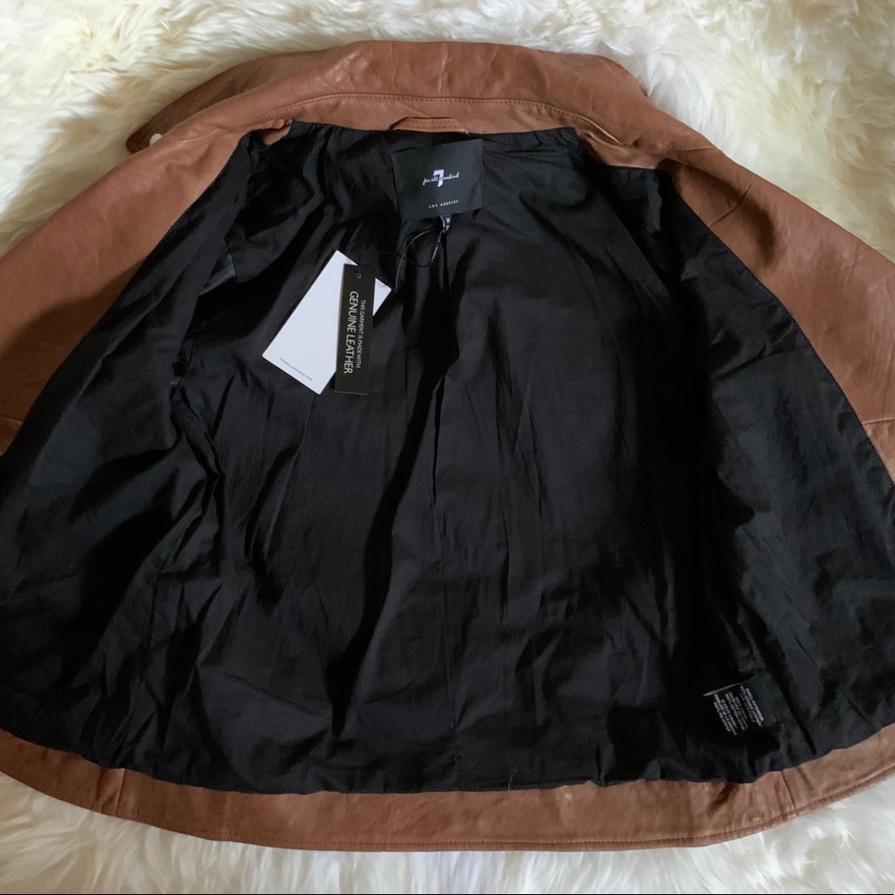 7 For All Mankind Brown Leather Moto Jacket - Picture 6 of 8